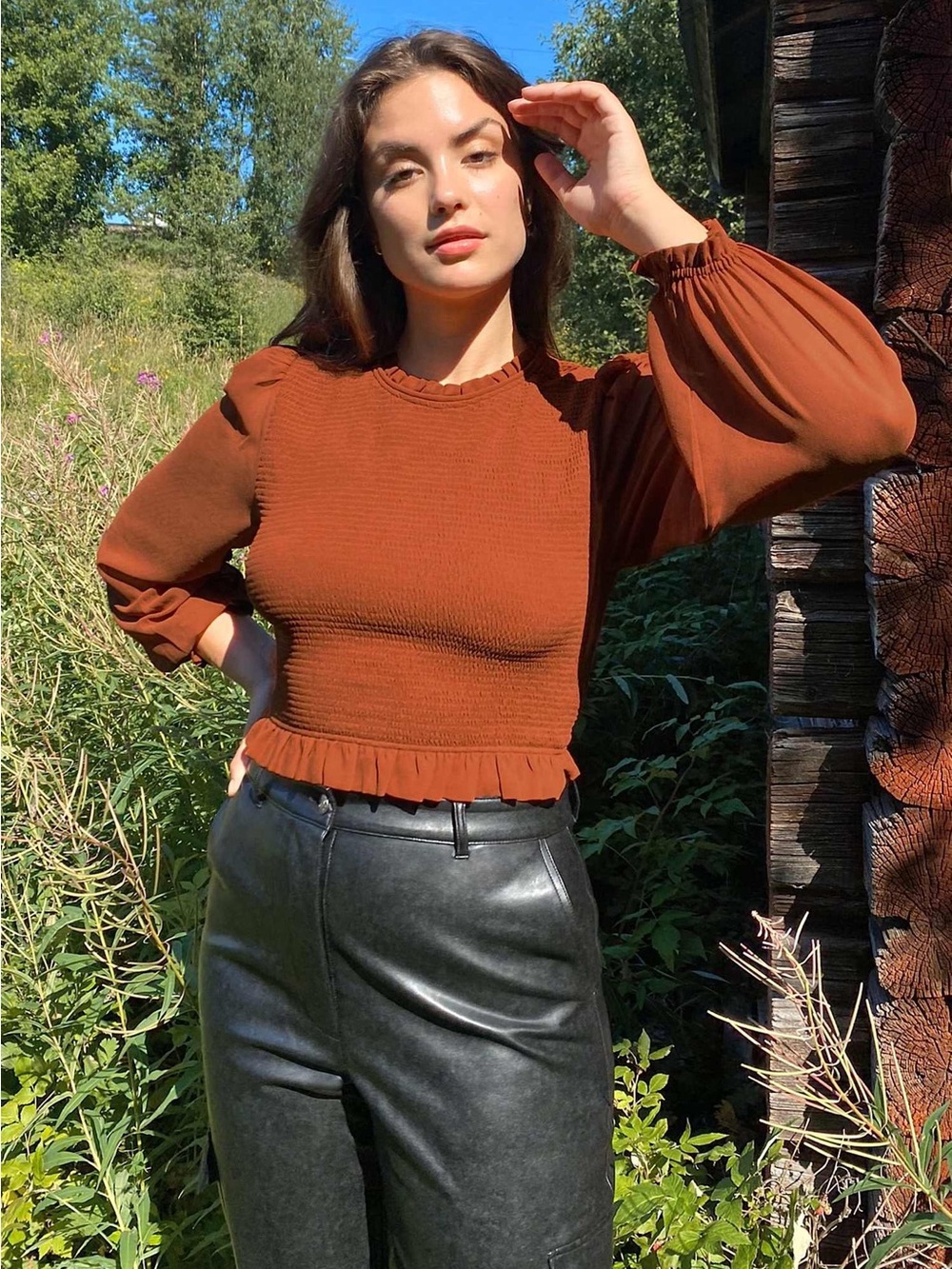 NWT Atitzia Wilfred Tempest Blouse in Anise Brown Size Small - Picture 2 of 6